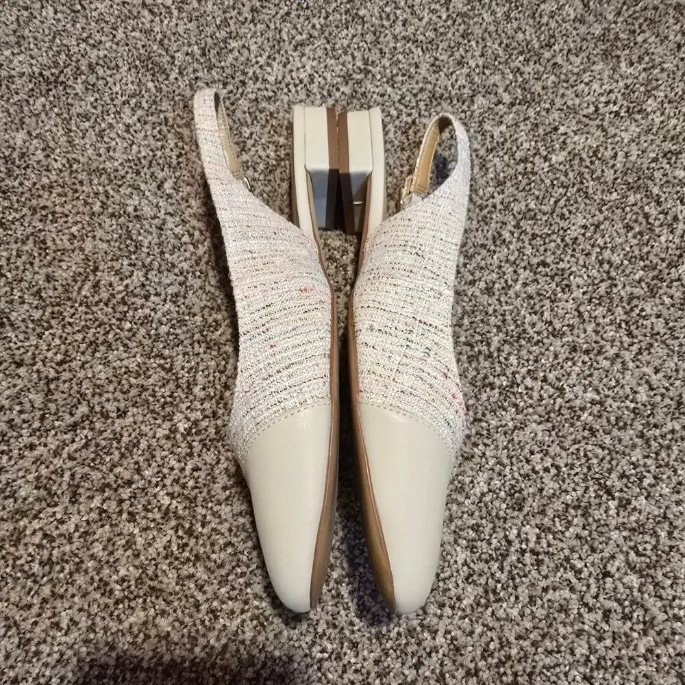 Women's J. Crew Multicolor Beige Tweed Slingbacks with Cap Toes | Size 8 - Picture 3 of 8